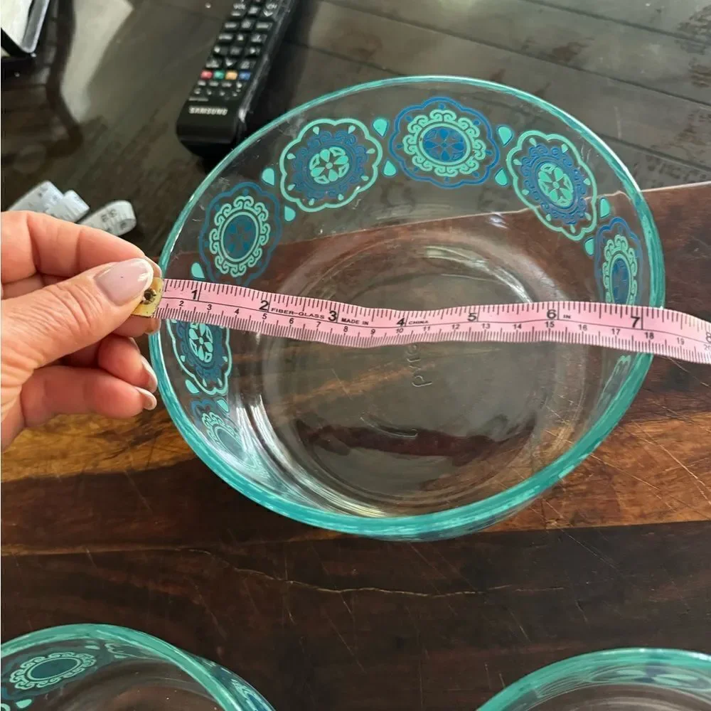 Turquoise and  Blue Daisy Pinwheel Design Pyrex Bowls